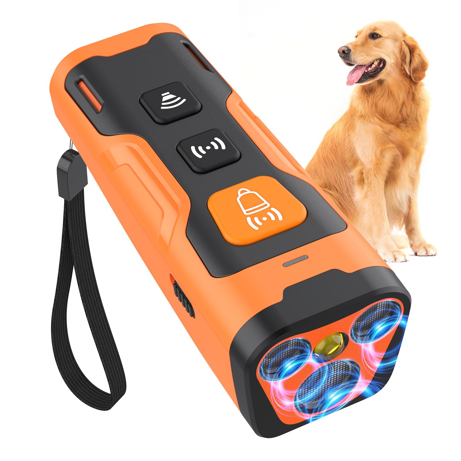 Appareil Anti-aboiement pour Chiens, Dispositif Anti-aboiement Ultrason Rechargeable avec 4 Fréquences Réglables, Lampe de Poche LED, Dispositif Anti-aboiement Ultrason pour Chiens, Pour Chiens