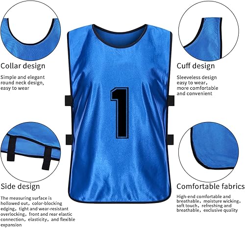 Miniatura 8 de Scrimmage - Chaleco de entrenamiento de equipo deportivo con pinnies reversibles numerados para equipo de fútbol para niños, jóvenes y adultos