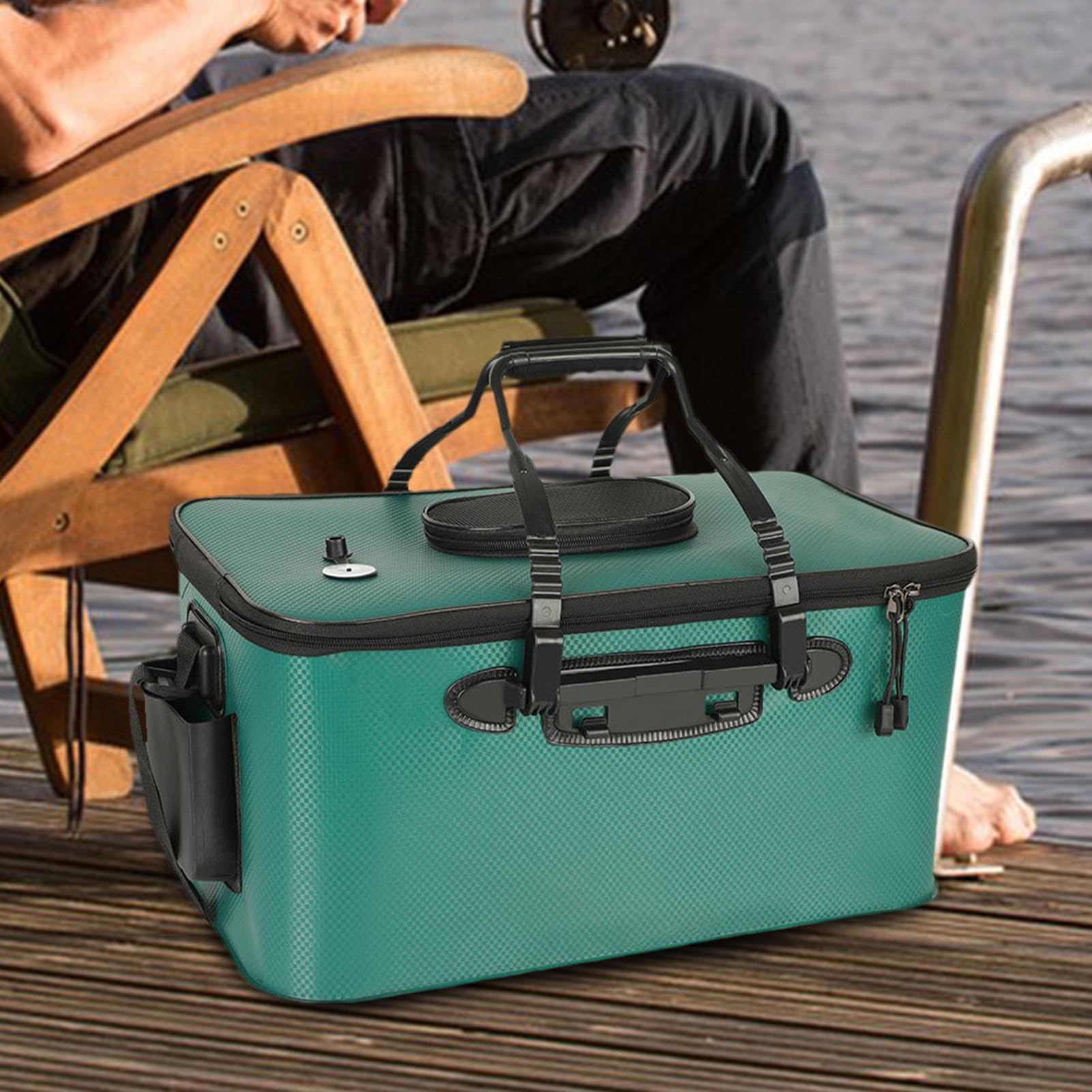 Générique Seau Portable - Seau à Appât Vivant Multi-Fonctions pour Pêche,Conteneur d'eau Étanche avec Bretelle, Sac de Rangement Grande Capacité Équipement Extérieur Portable pour Camping