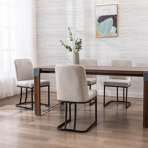 Miniatura 11 de Juego de 2 sillas de comedor modernas, tapizadas de piel sintética tejida, sillas de cocina laterales de mediados de siglo, sillas sin brazos con