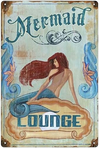 Cartel de metal de sirena con diseño de sirena para sala de estar, bar, cafetería, club, sala de estar, cocina, decoración retro para pared, 8 x 12