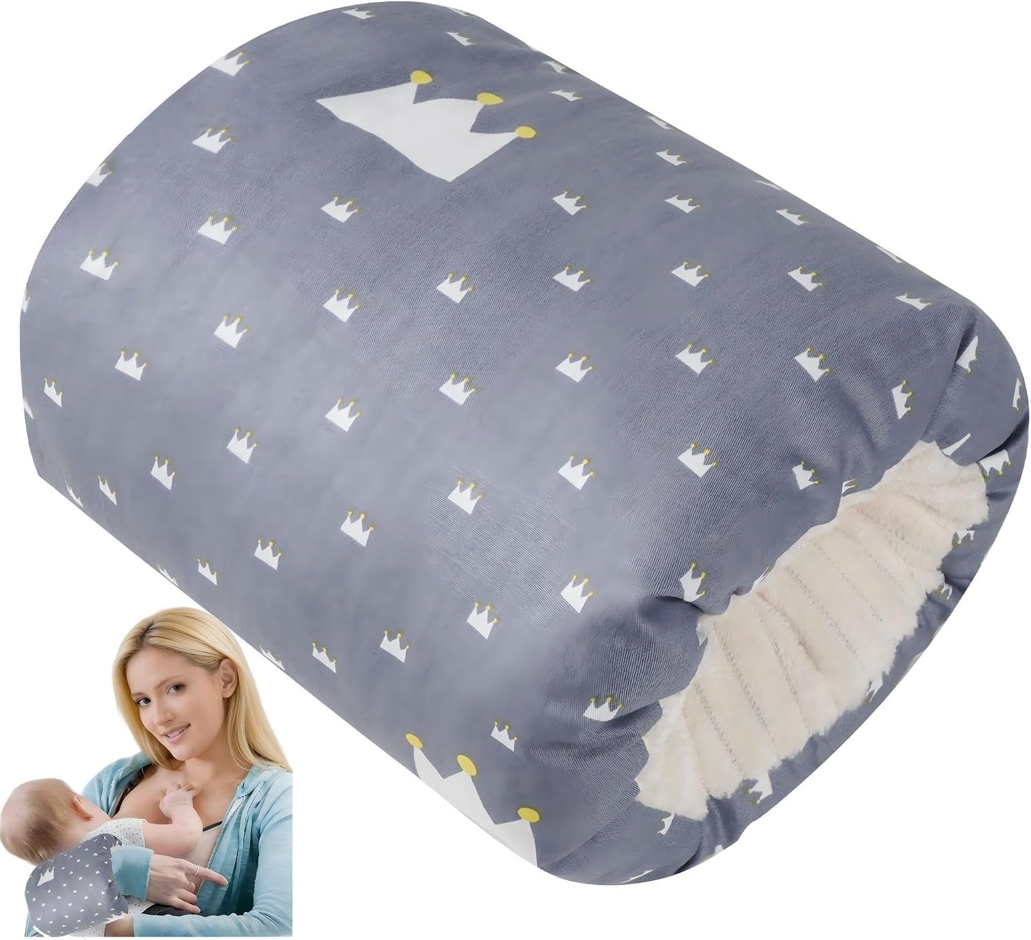 Baby Feeding Arm Pillow，Nursing Arm Pillows for Breastfeeding，Soft Cotton for Newborn, More Support for Mom and Baby,Portable and Washable,Ergonomic Nursing Essentials（White Elephant）