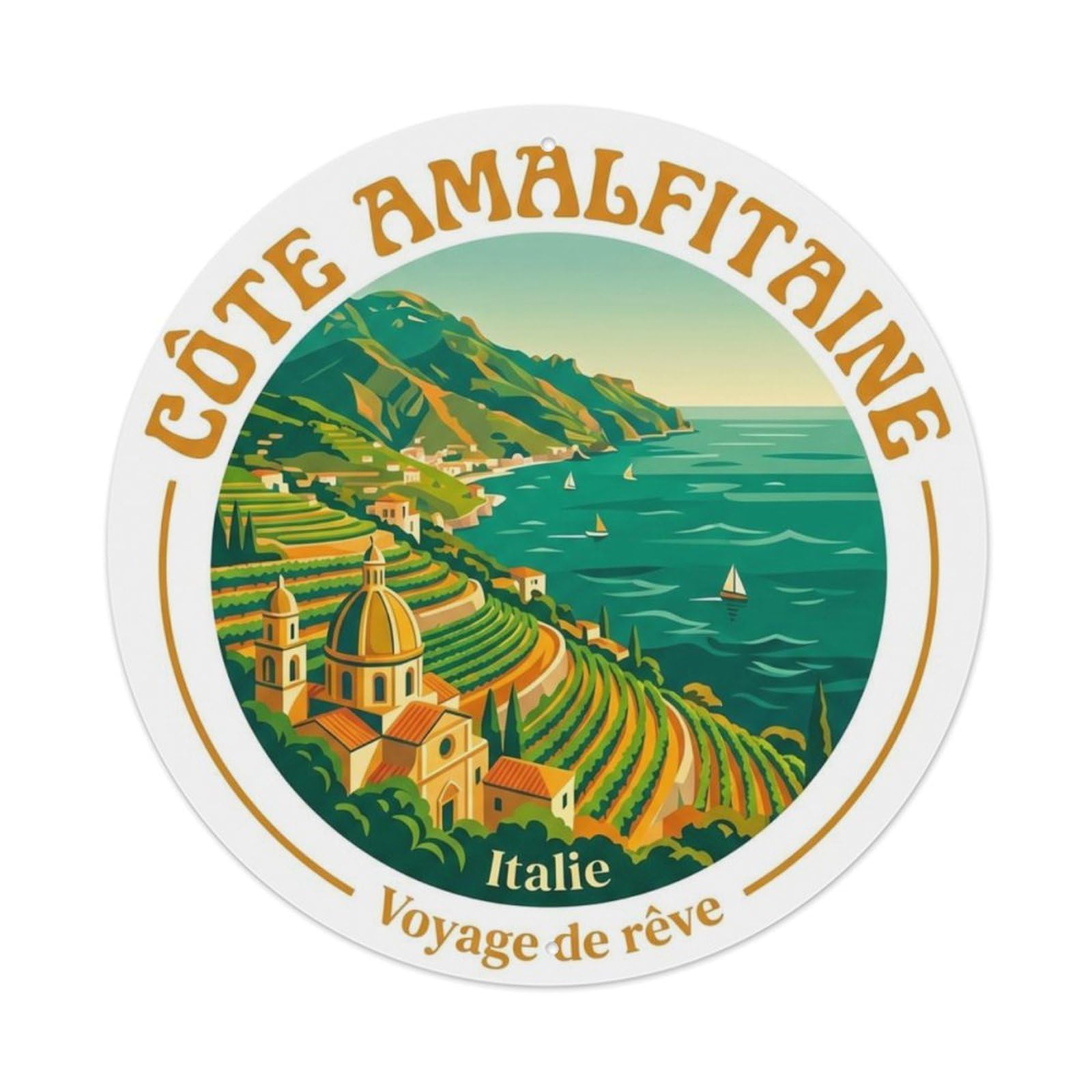 Vintage Travel Italian Riviera Coastline Metal Tin Sign Plaque Wall Decor for Cafe, Club Bar, Office, Home Garden Round Metal Poster 8x8Inch