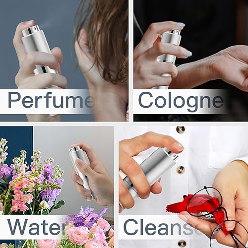 Miniatura 4 de Atomizador de perfume de 0.7 fl oz, botella de spray de colonia de viaje, dispensador de rociador vacío mini (plata, 1 unidad)
