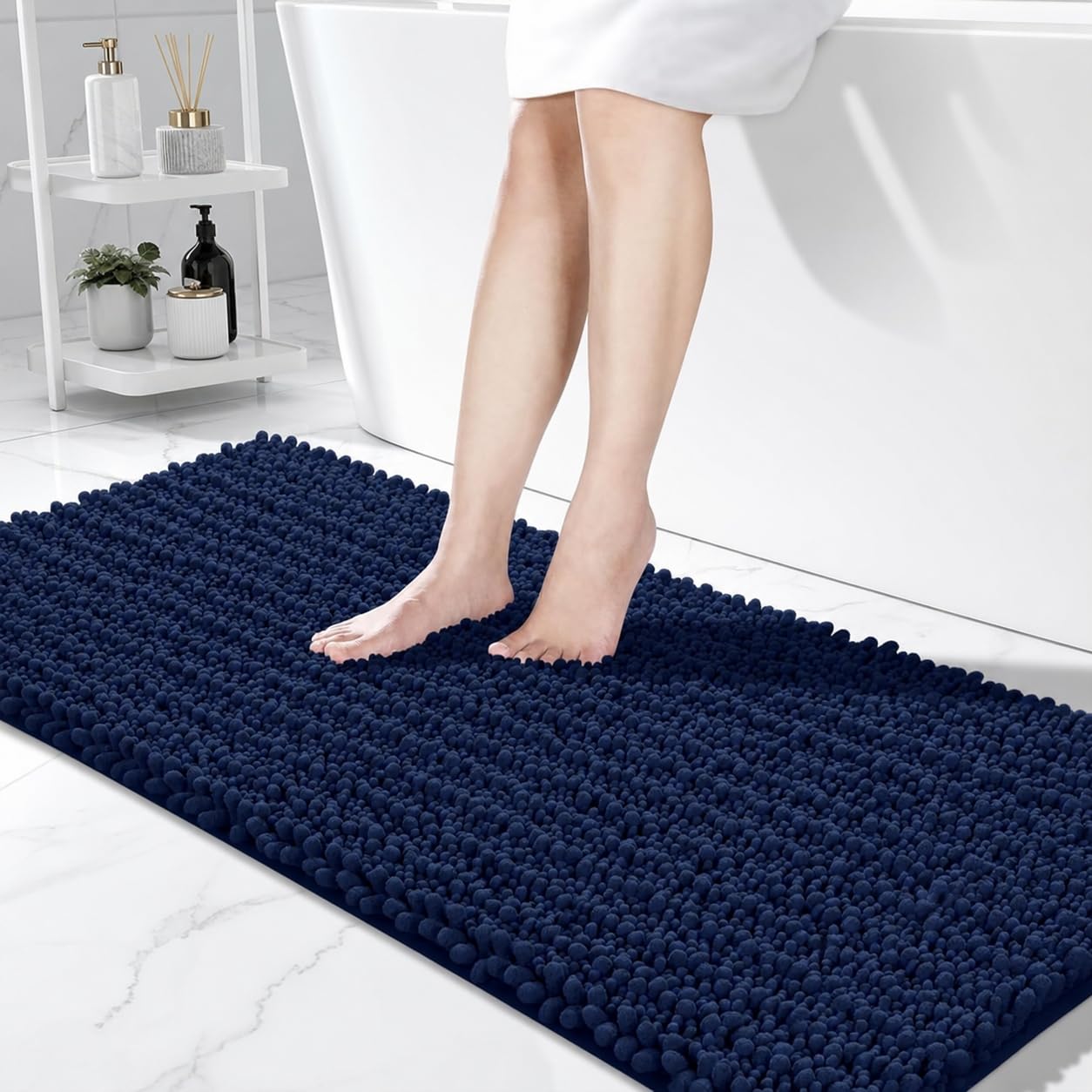 Bathroom Rugs 44x24,Extra Soft Absorbent Chenille Bath Rugs, Navy Blue