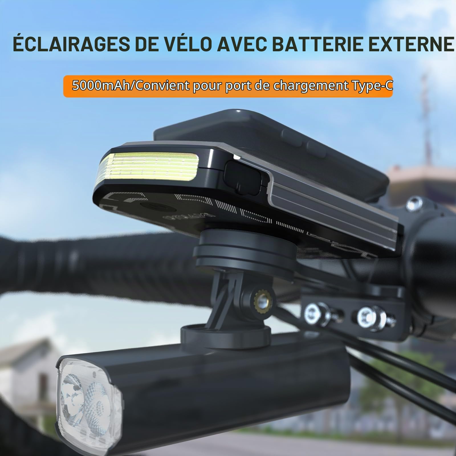 Lampe Vélo Lumiere Eclairage Velo Avant 120 Lumens 5 Modes Autonomie 40h 5000mAh USB-C Phare Lampe Velo LED Puissantes Lumière de Vélo