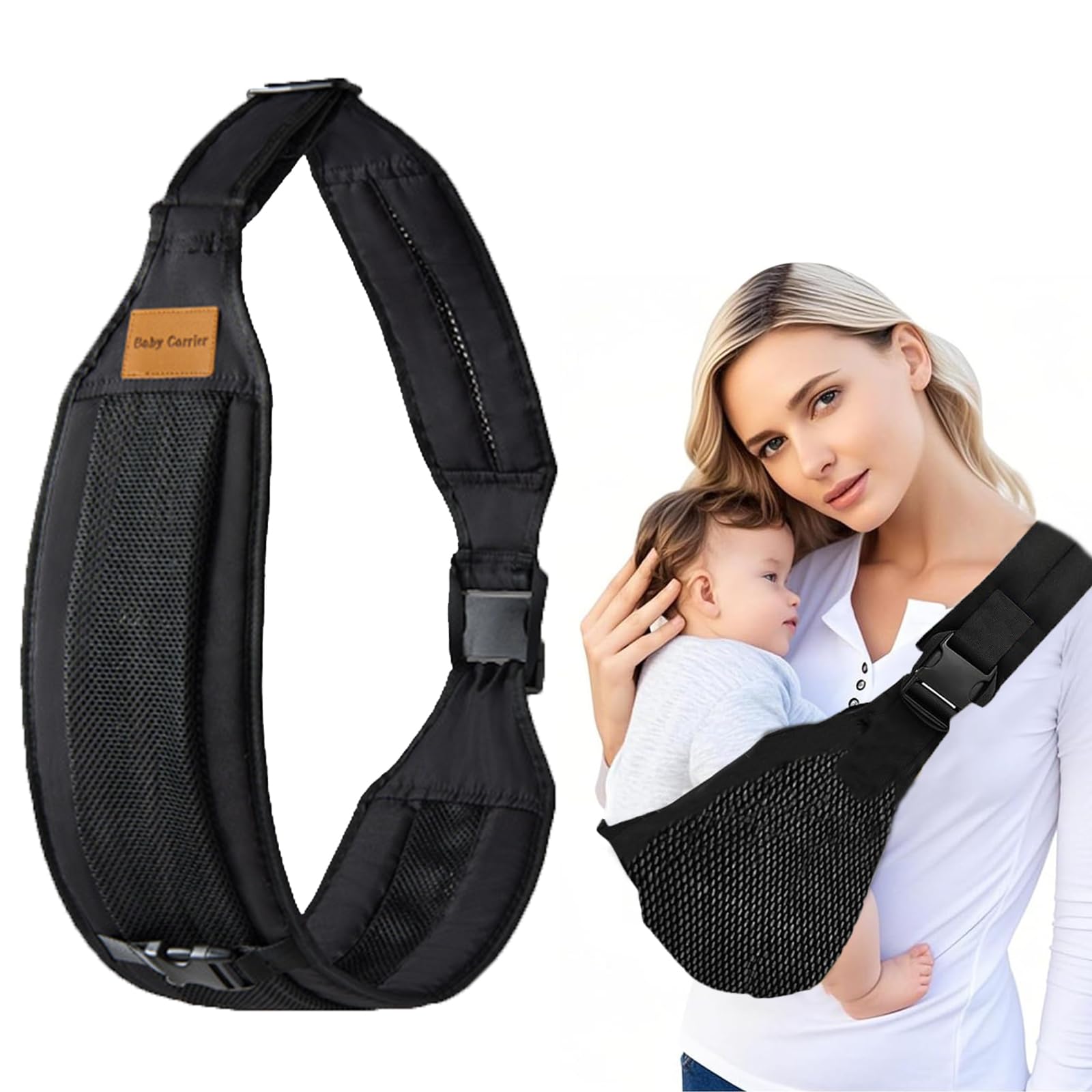 Porteo Bebe Recien Nacido Multifunción Portabebes Lateral Ajustable Portabebes Lateral Fular Portabebe Verano, Adecuado para Bebés y Niños Pequeños de 6 a 48 Meses (Negro)