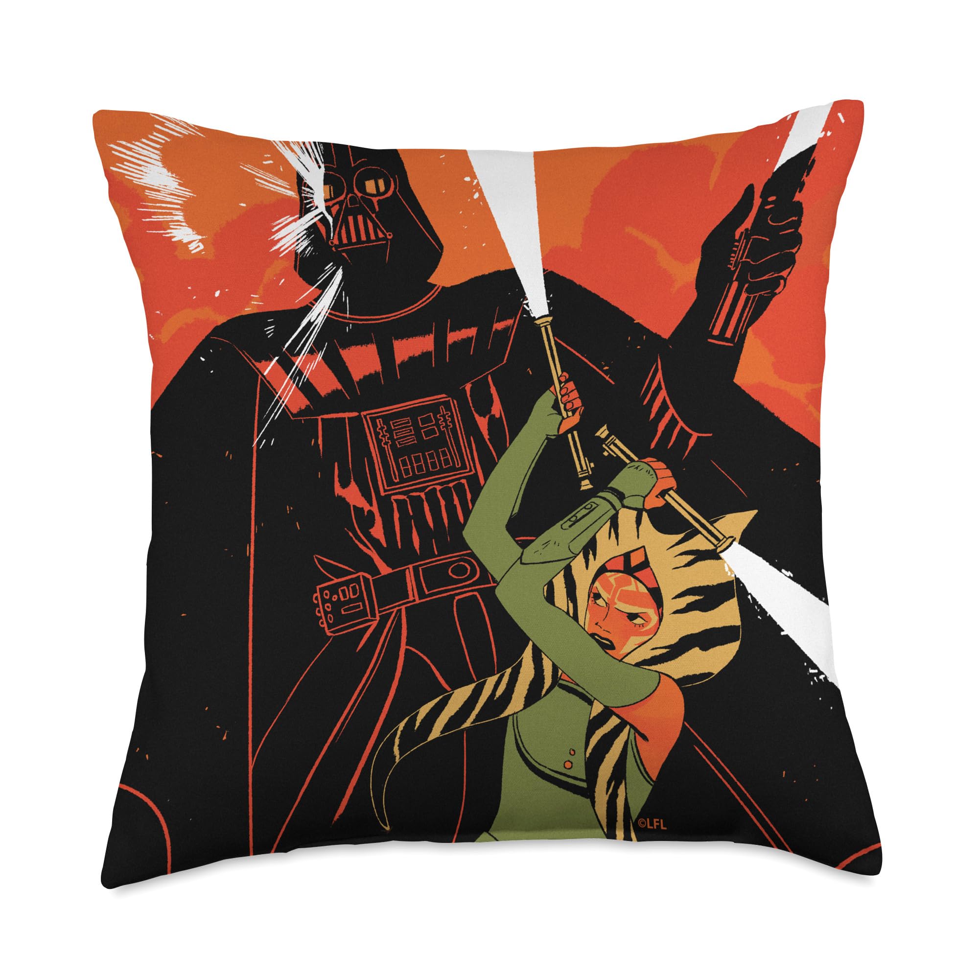 Coussin Star Wars Rebels Ahsoka Tano et Darth Vader, oreiller salon multicolore 18x18 pouces