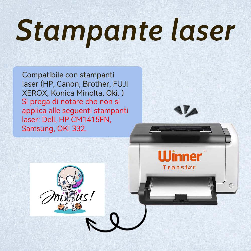 WinnerTransfer A4X10,Carta per trasferimento in Tessuto per Cotone Leggero, stampanti a Getto d'inchiostro e Laser, Carta per trasferimento in Tessuto,transfer paper, Colore: Bianco