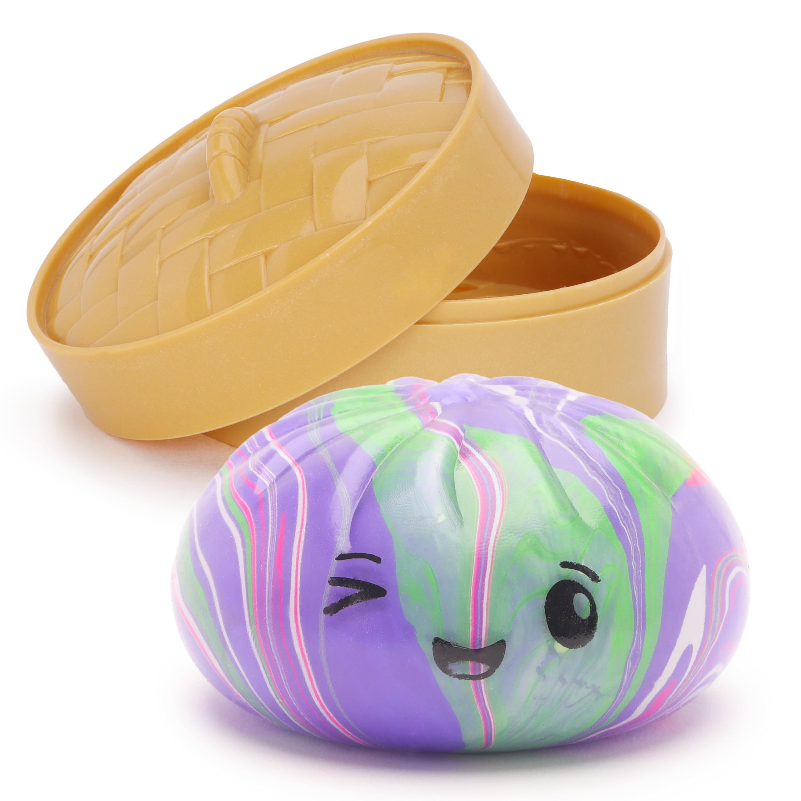 Toyland® Marble Design Squishy Bao Dumpling Sensory Fidget Toy with Plastic Steamer Box - Squeeze Toys for Kids - Ages 3+ — image 1
