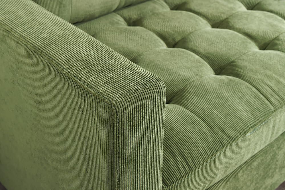 Ecksofa STOCKHOLM - 220cm - grün - Cordstoff - Federkern Rundum-Bezug | Ottomane links oder rechts montierbar, Taschenfederkern, skandinavischer Stil, pflegeleicht, belastbar bis 120 kg