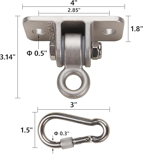 Miniatura 7 de Butizone Perchas de columpio resistentes, acero inoxidable 304 para juegos de madera, pernos de soporte con ganchos a presión para patio de juegos,