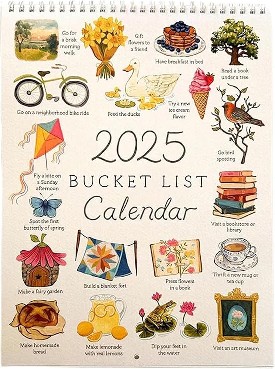 2025 Bucket List Calendar,12 Months Large Double spiral WireBinding