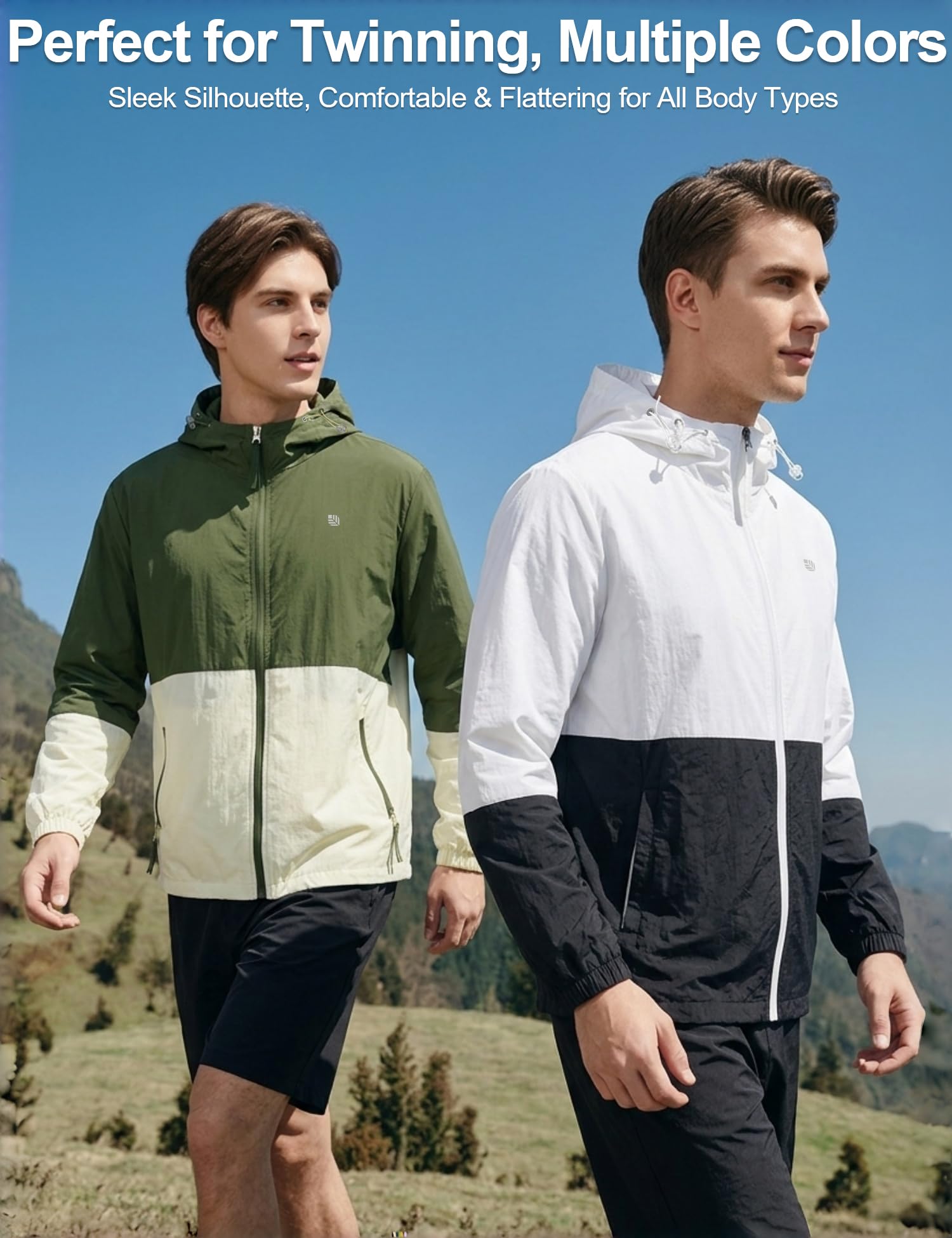 Venzina® Men's Loose-Fit Breathable Sun Hoodie - UPF 50+ Ultra-Lightweight Wind-Resistant Jacket with Subtle Color-Block Design, Packable & Quick-Dry for Camping, Hiking, Fishing & Outdoor- Green-L 2