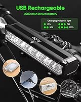 Vista 5 de Bike Light 1800 Lumen Super Bright, USB-C Rechargeable Bicycle Headlight, IPX5 Waterproof Front Light for Night Riding, MTB, Road Cycling & Commuting