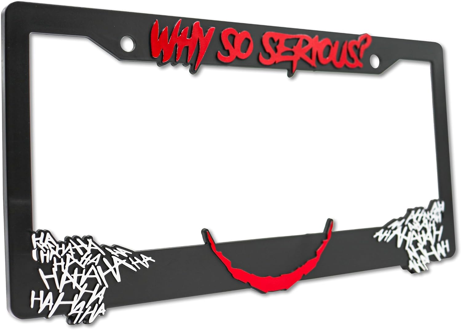 Why So Serious? for Joker 3D Raised License Plate Frame | 1 Pack Car License Plate Cover |Universal US Black License Plate Holder | Auto Accessories (Car, Truck and SUV) (Red and White)