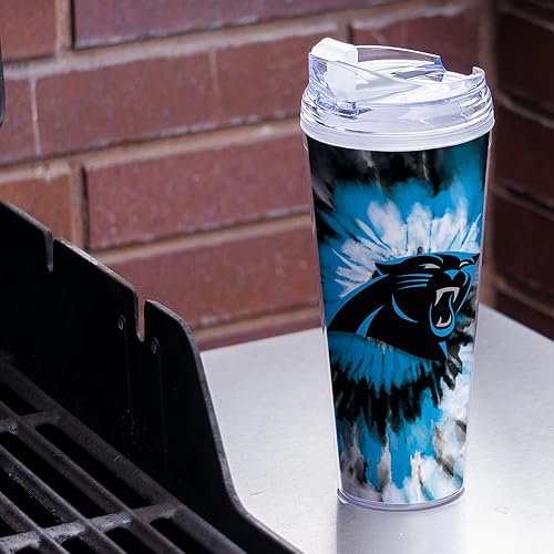 Miniatura 319 de Rico Industries NFL - Vaso de purpurina acrílica de 24 onzas con tapa con bisagras, vaso de doble pared con licencia oficial y popote Tie Dye