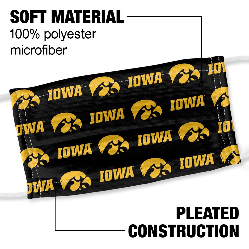 Popfunk University of Iowa Hawkeyes Logo Repeat - Iowa Home 1-Ply Reusable Face Mask Covering with Adjustable Nose Wire, Unisex