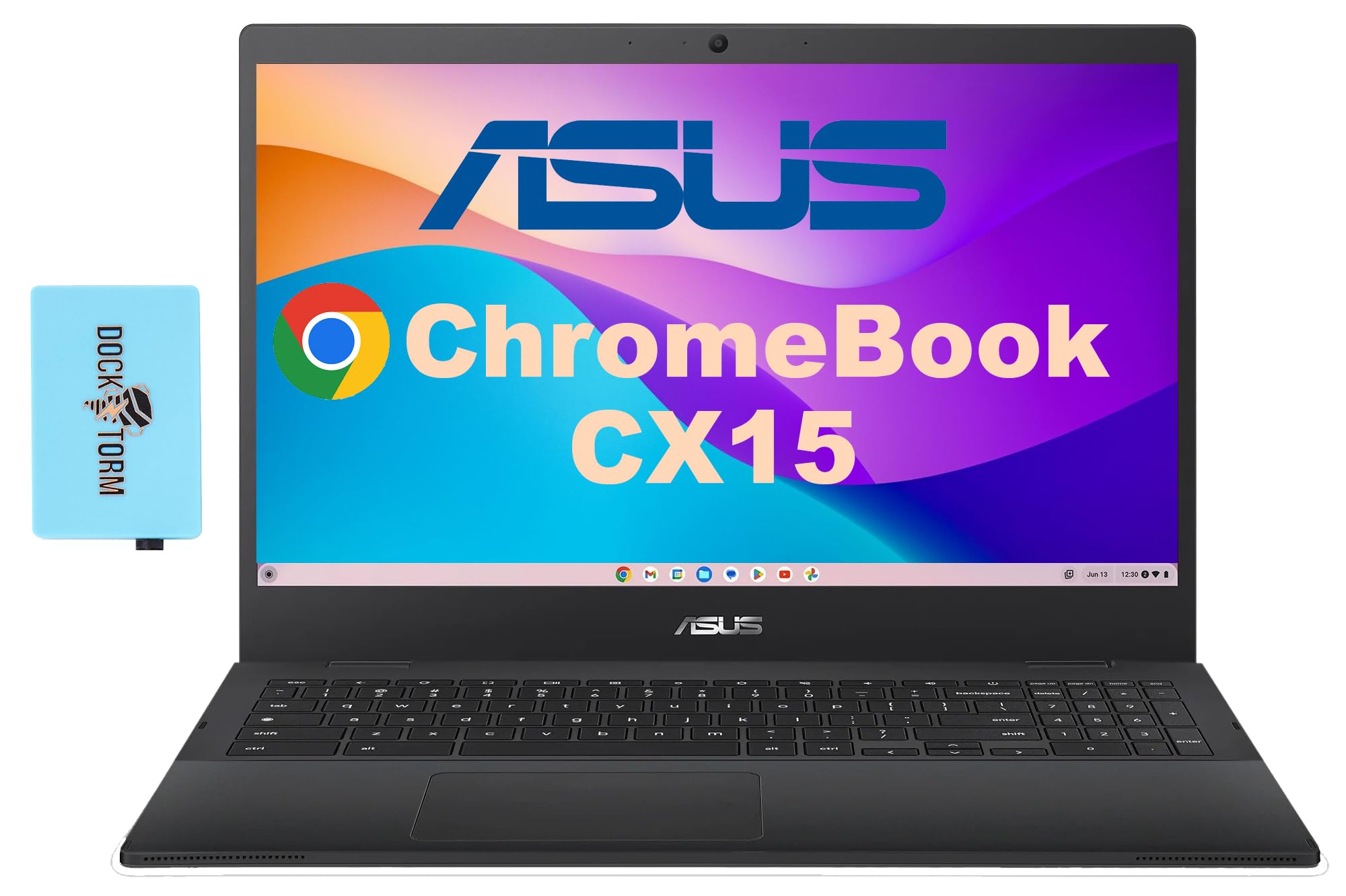 ASUS CX15 Everyday Value Chromebook 15.6" FHD Display (Intel Celeron N4500, Intel UHD Graphics, 8GB LPDDR4, 64GB eMMC, WiFi 6, Webcam, BT 5.2, & Dockztorm USB Port Expander, Chrome OS (Renewed)