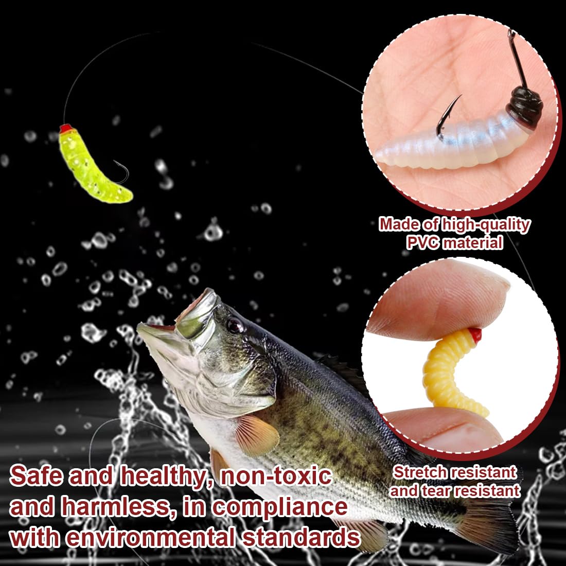 Atrayentes de pesca,50 cebos biomiméticos, 2,4 cm/0,4 g de gusanos de la harina para peces.