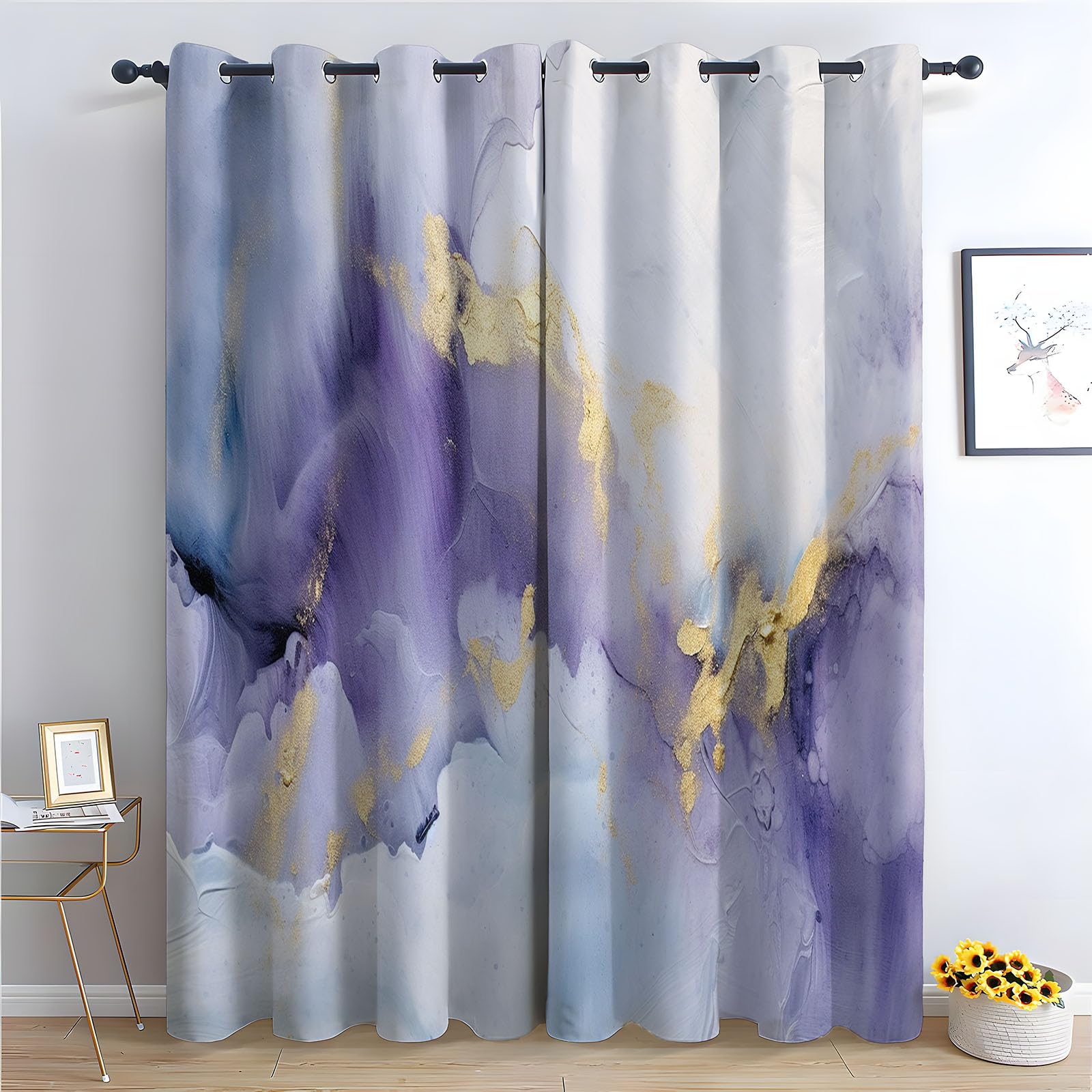 WQBQKKX Boho Abstract Line Blackout Bedroom Curtains Watercolor Living Room & Bedroom Decor Drapes, Thermal Insulated Eyelet White Window Treatments-52 W x 108" L (Pack of 2)