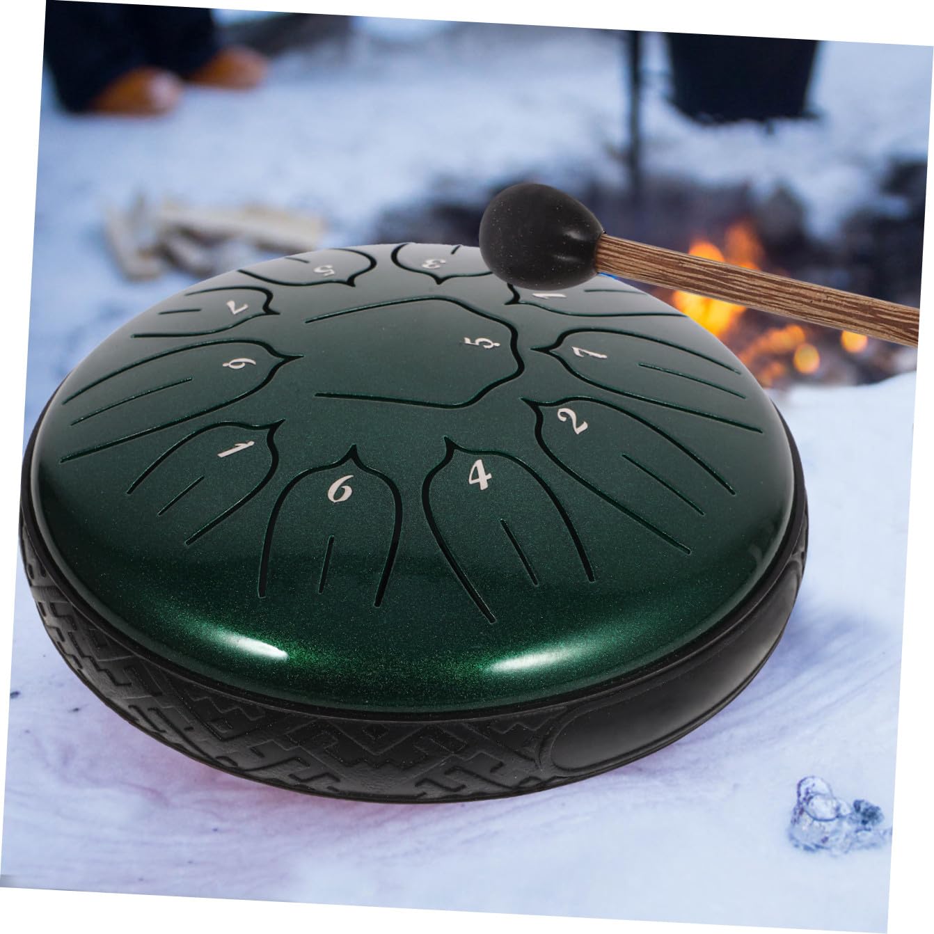 Tamburo Lingua Portatile Note Verde Smeraldo con Bacchette Completo Strumento Percussione per Amanti della Musica per Meditazione e Relax