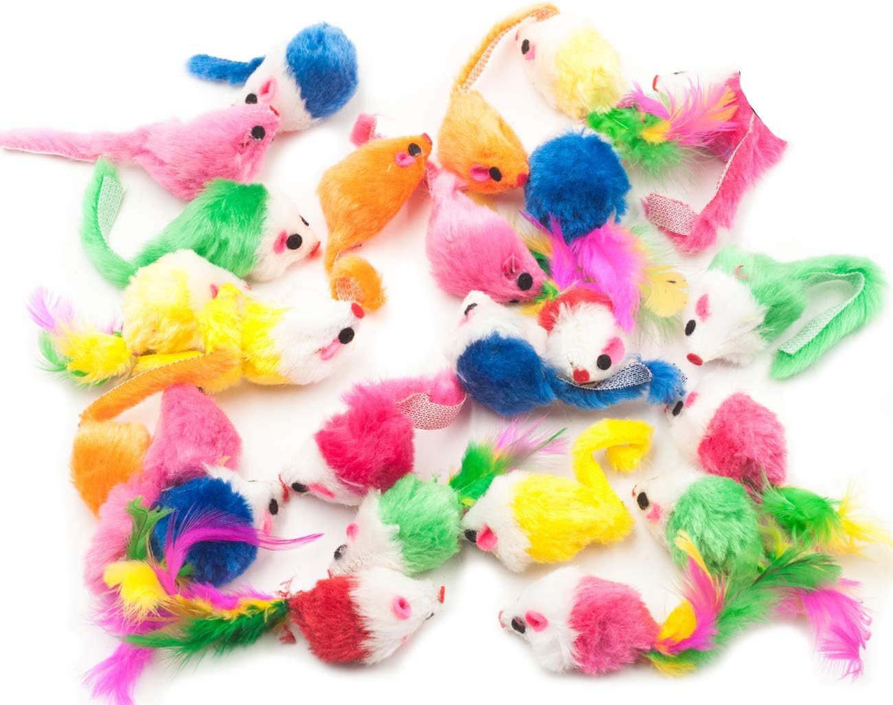 Fashion's Talk Furry Mouse Cat Toys Assorted Rattle Cat Toys Feather Mice for Kitten 24 Pack