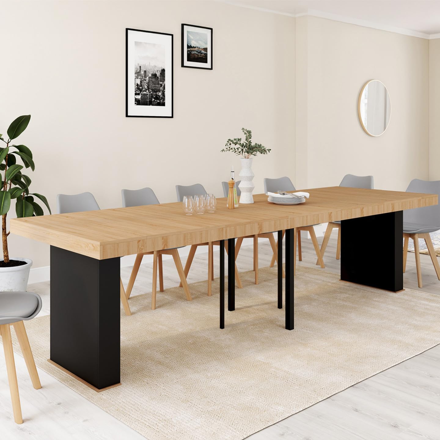 IDMarket - Mesa consola extensible Eden 14 personas 300 cm Madera y Negro