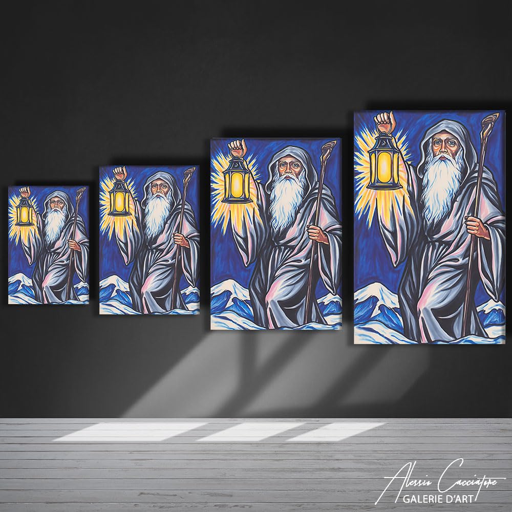 Alessio Cacciatore Quadro tarocchi - Decorazione da parete blu navy, stampa su tela di grandi dimensioni, decorazione per soggiorno, decorazione da parete, design moderno, tela con cornice (60 x 40 cm