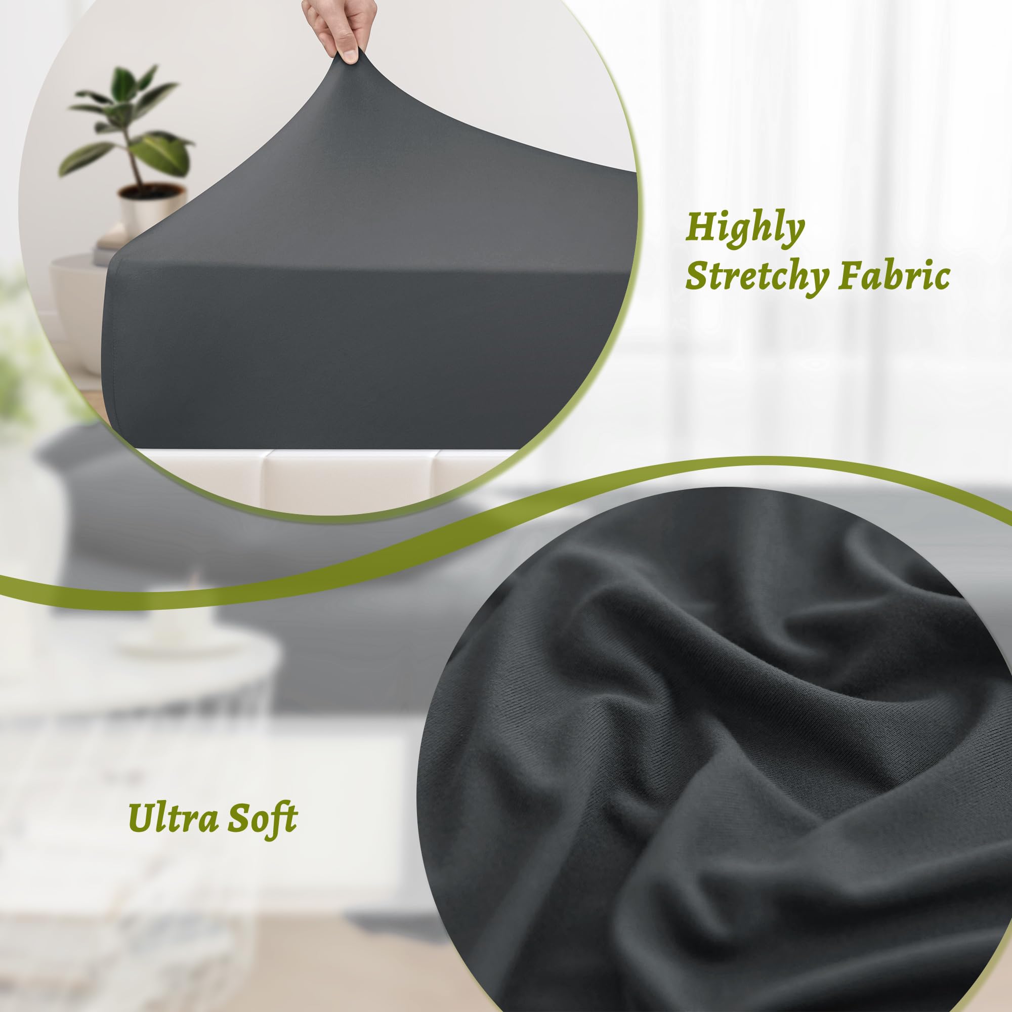 N&Y HOME StretchSnug King Sheets with Elastic Corner Straps - Stretchy Sheets No Slip Stay on Bed, Firm & Tight - Deep Pocket 4 Piece Sets, Dark Gray, King