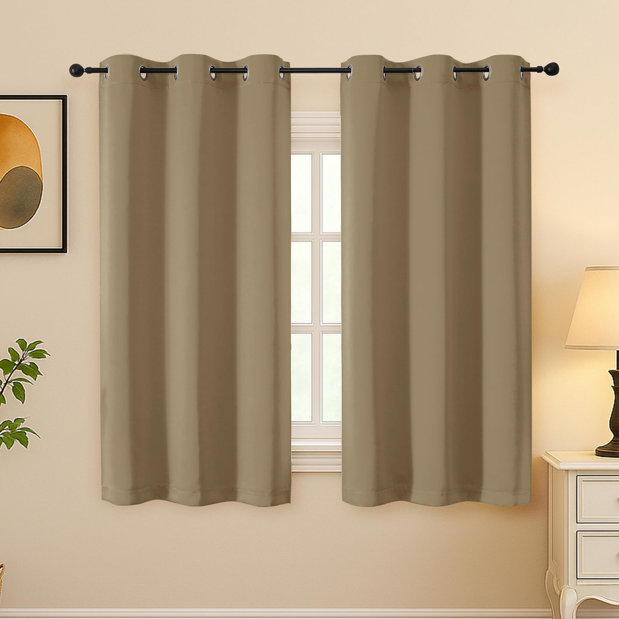 Simplebrand Taupe Curtains for Bedroom 54 Inch Length 2 Panels Set, Room Darkening Thermal Insulated Energy Saving Curtains for Nursery, Grommet Solid Soft Window Treatment Drapes, W40 x L54
