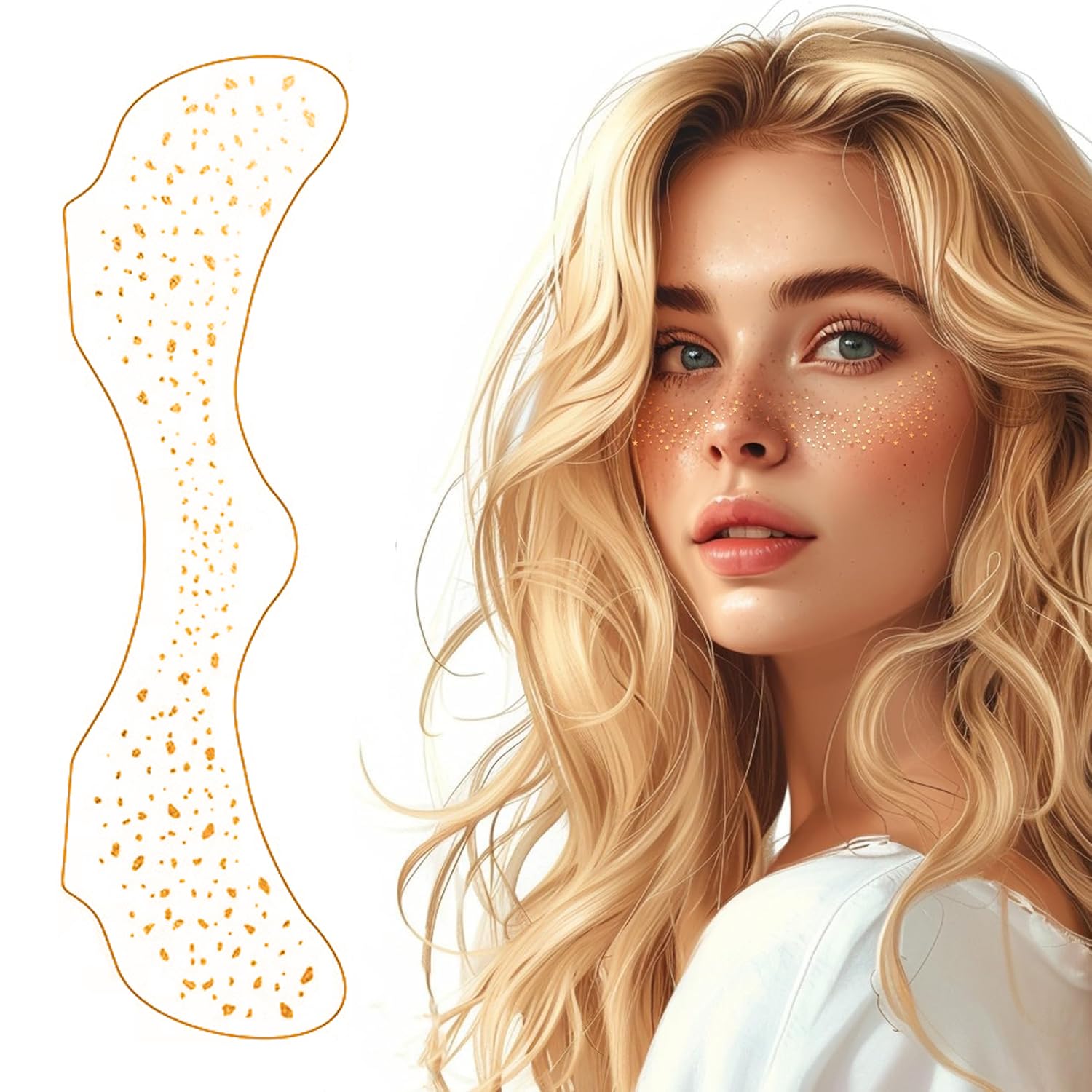 Kesrinplus Temporary Gold Glitter Stickers Face Tattoo Stickers Waterproof Faux Freckles Sparkle Makeup Patches | Face Tattoos for Women | Cute Glitter Makeup Accessories for Festivals (1 pcs, Dotted Glitter)-picture-47