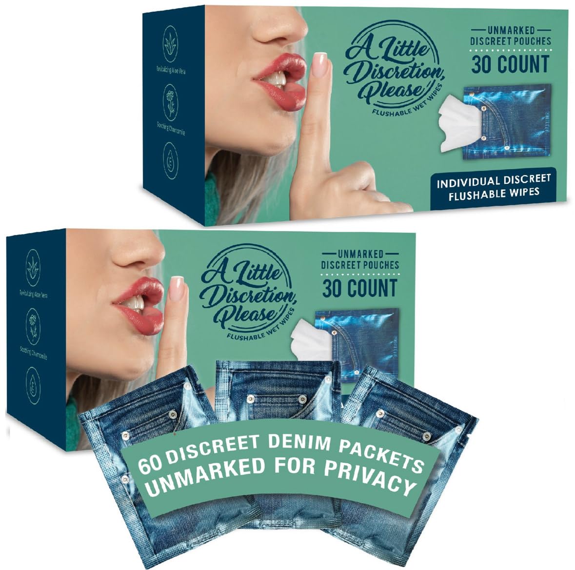 A Little Discretion, Please | Individually Wrapped Flushable Wipes For Adults in Discreet Unmarked Packaging | Unscented, Septic and Sewer Safe | Travel Wipes, Individual Wipes Biodegradable (60 Ct.)