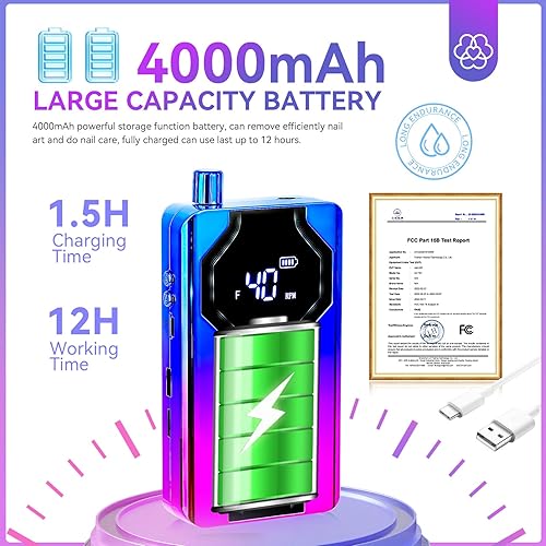 Miniatura 3 de Saviland Kit de taladro de uñas, máquina de taladro de uñas de 40000 rpm, lima de uñas eléctrica portátil para uñas acrílicas, bandas de lijado