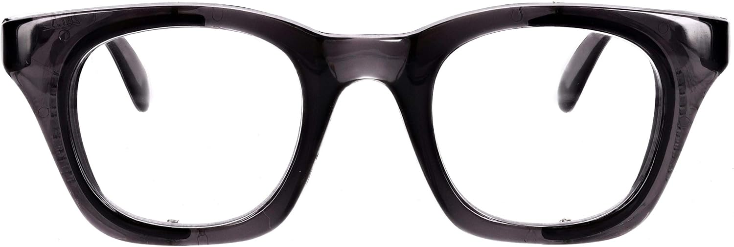 Glass Safety Glasses in Plastic Smoke Gray Safety Frame with Permanent Side Shields, 50mm Eye Size, Clear Glass Lenses