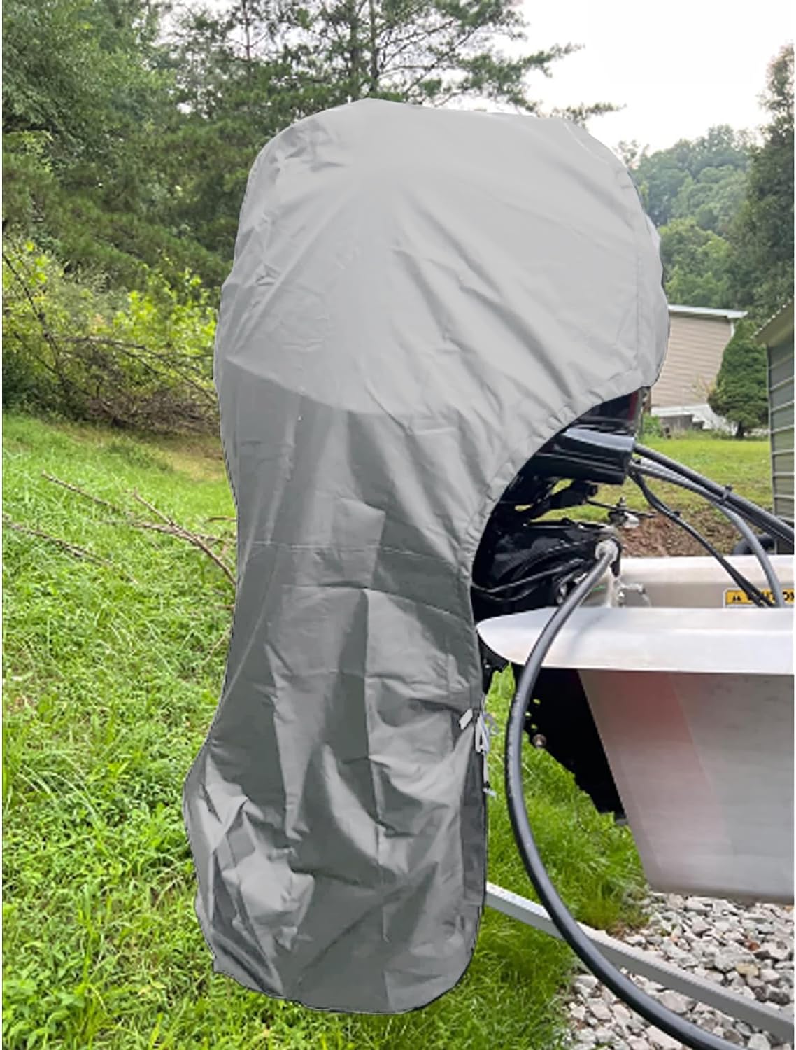 FLYMEIOutboard Motor Cover Fit 100-150 HP Motor, Full Boat Motor Cover Waterproof 600D Heavy Duty Oxford Fabric with PVC Coating, Windproof Outboard Engine Hood Covers with Zipper, Universal, Grey