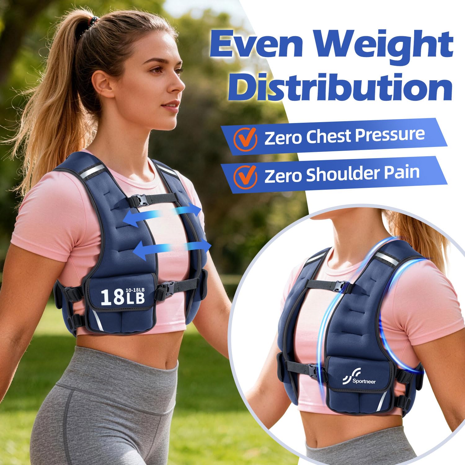 Sportneer Chaleco de peso ajustable para mujer, 8,16 kg, color azul