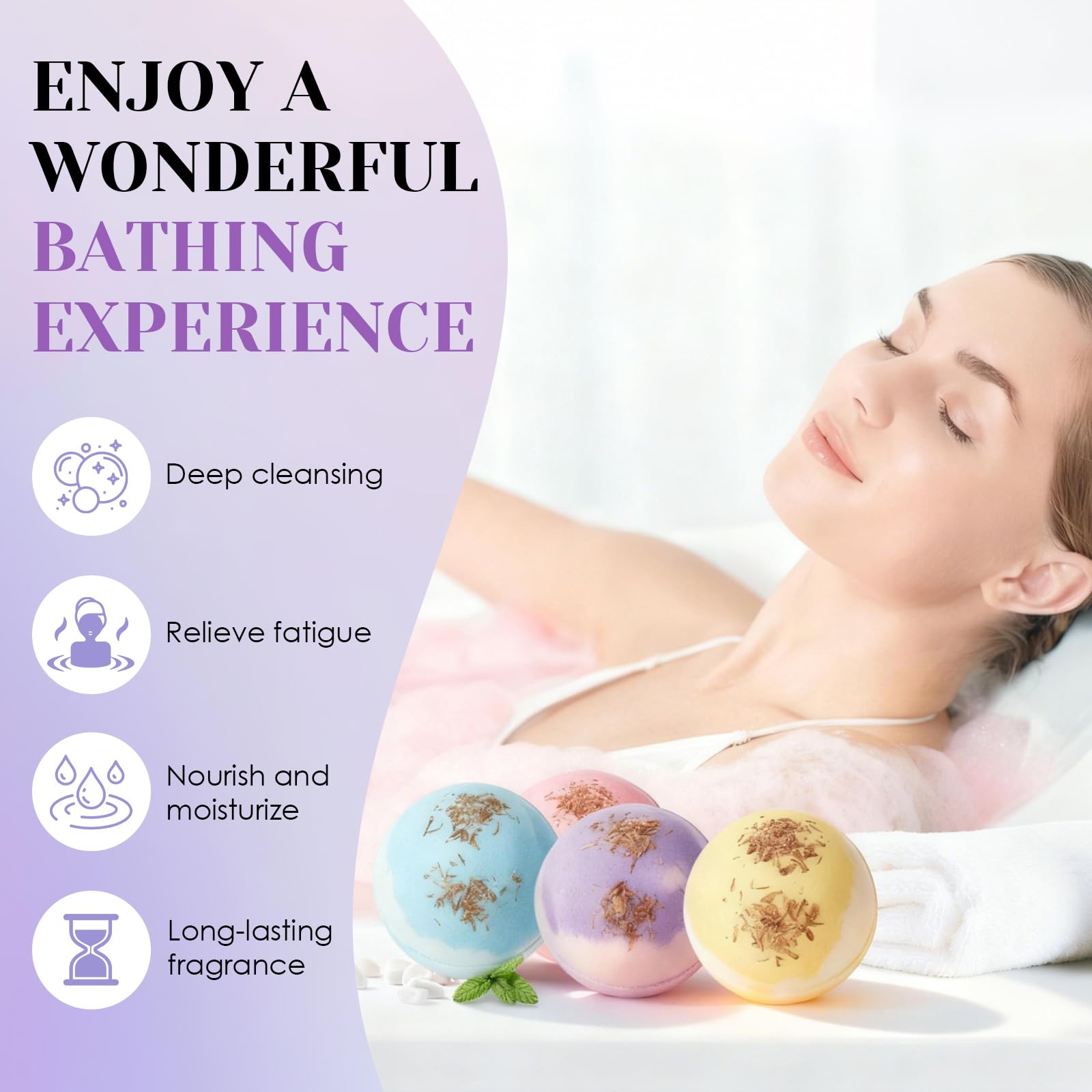 Lot de 4 Coffret Boules de Bain, Bombe de Bain Moussante Naturelle,Coffret Boule de Bains Idéal pour Anniversaire, Saint Valentin, Fête des Mères, Cadeau Relaxant,100gx4pcs