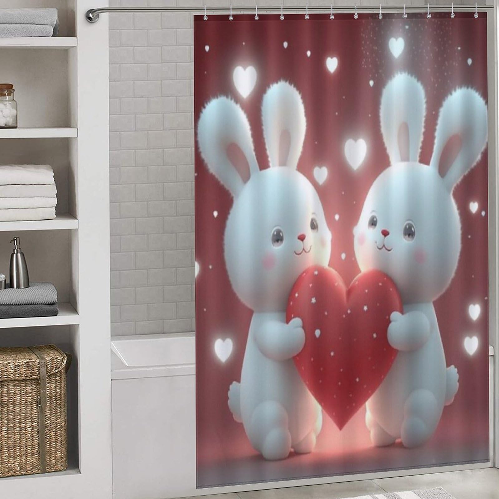 Rideau de douche imperméable facile à nettoyer lapin mignon en polyester