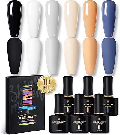 Amazon Born Pretty ジェルネイルカラーセット カラージェル ネイル オフィスネイル 黒 白 グレー ブルー 6色 10mlセット 色持ち良い 初心者適用 ネイルアート Uv Led対応 ポリッシュタイプ セルフネイル ソリッドジェル 肌色 オレンジ Born Pretty ジェルネイル 通販
