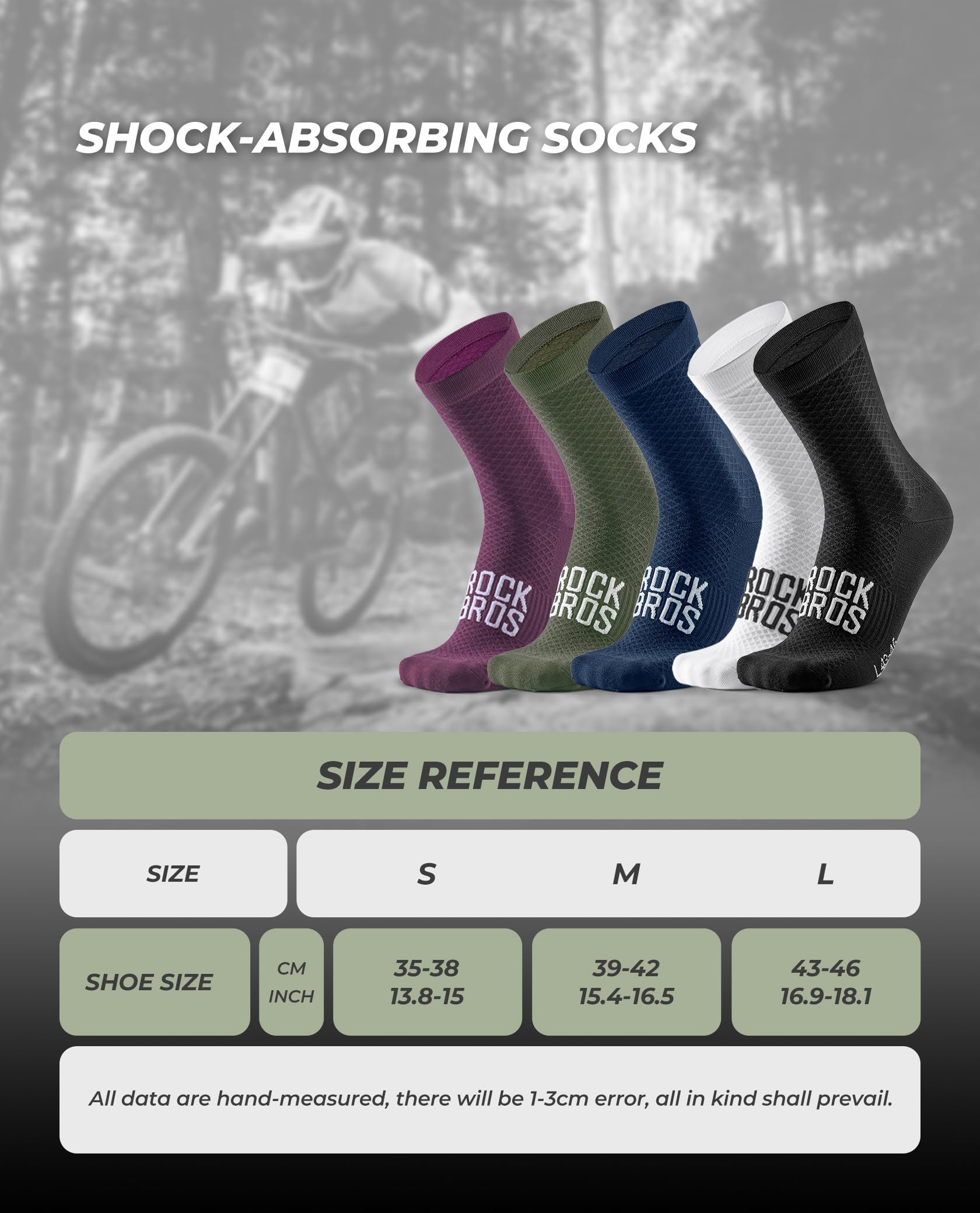 ROCKBROS Road to Sky Fahrradsocken, Sportsocken Atmungsaktive Baumwolle, Lange Laufsocken Herren Damen, Rutschfeste Socken für Rennrad Mountainbike Mehrfarbig S-L