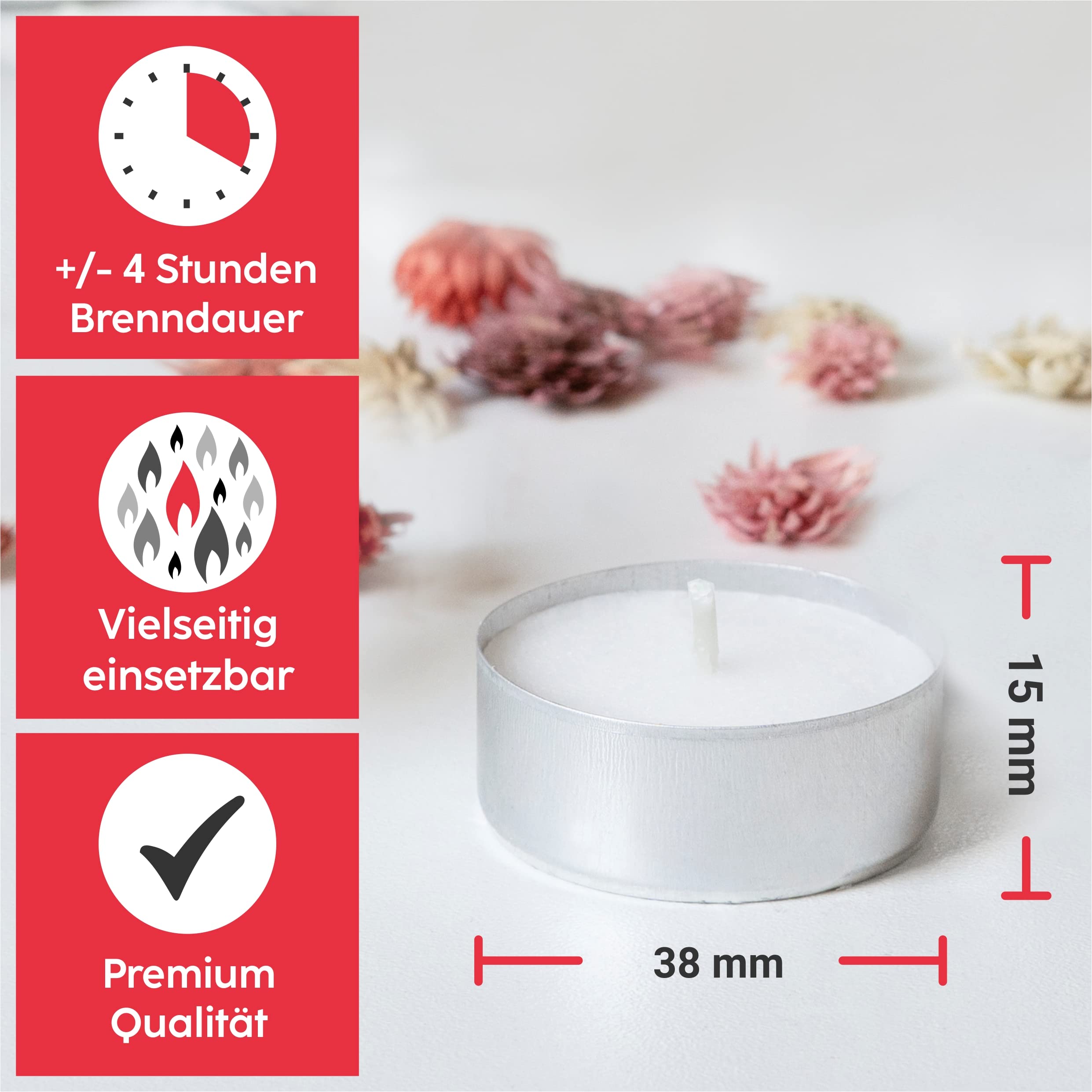 HOFER 450 Lumini Senza Profumo – L'Originale, Porta Stoppino In Metallo, Lunga Durata, Per Decorazioni E Rilassamento - 3
