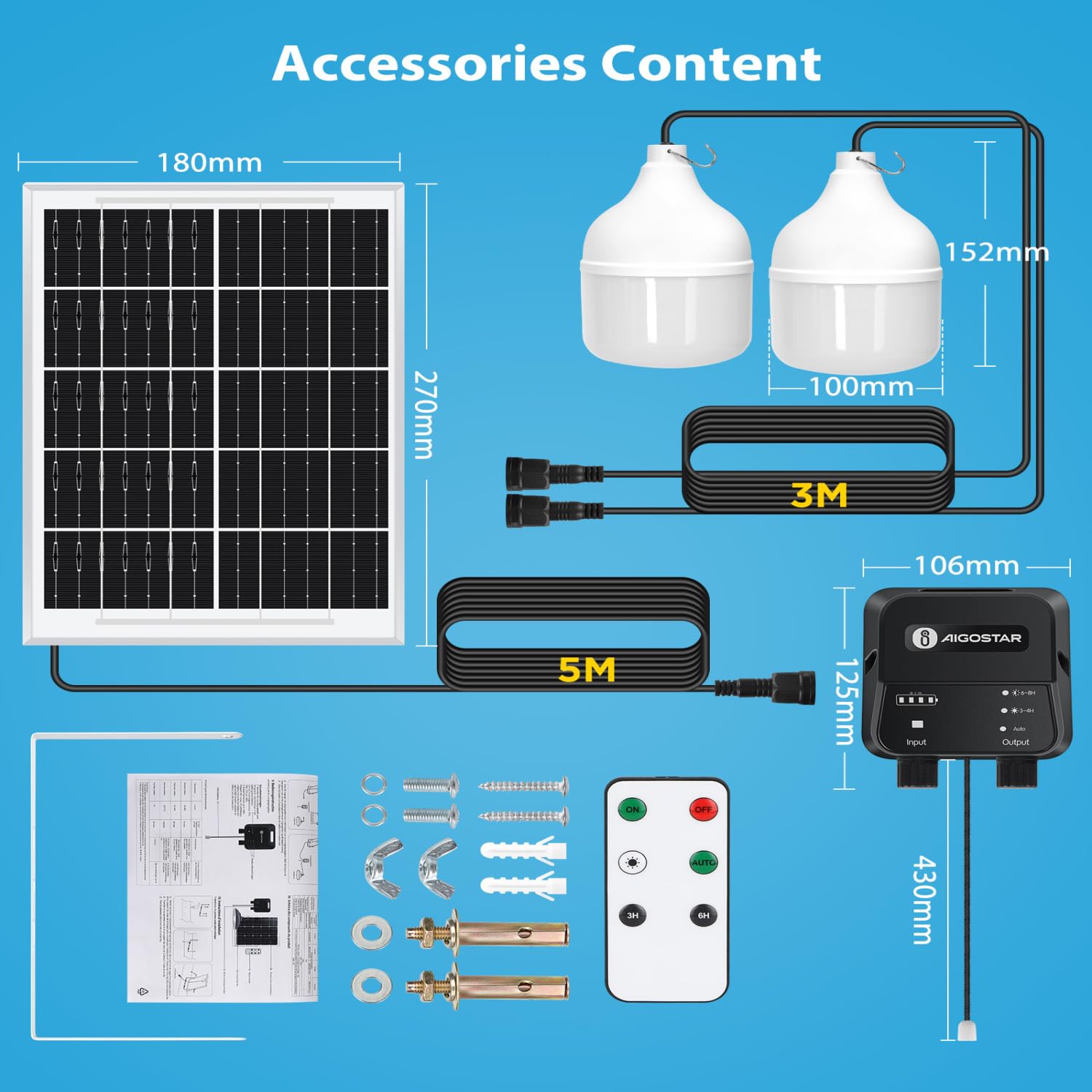 Aigostar- Luz LED Solar Exterior 70W, con Mando a Distancia y Caja de Almacenamiento de Energía, Cable de 11M, IP65 Impermeable, Lámpara Solar Exterior para Interior, Jardín, Cochera, Camping, Pesca