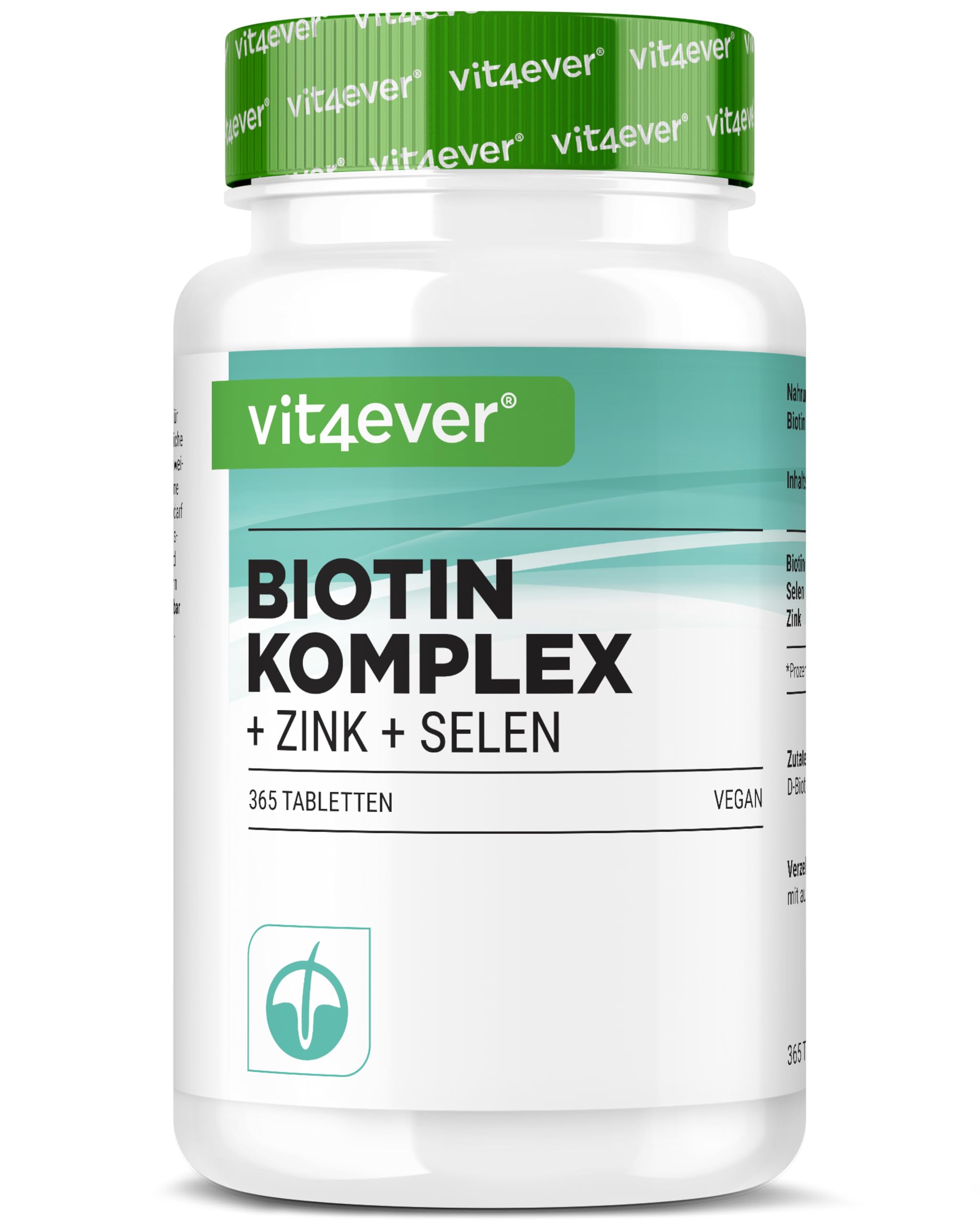 vit4ever Biotin Komplex + Selen + Zink für Haut, Haare & Nägel - 365 Tabletten - Ohne unerwünschte Zusätze -Hochdosiert - Vegan