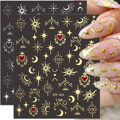 Miniatura 2 de Calcomanías de uñas 3D de sol y luna estrellas bronceadas sol luna calcomanías de uñas de estrella diseños de uñas de estrellas calcomanías de