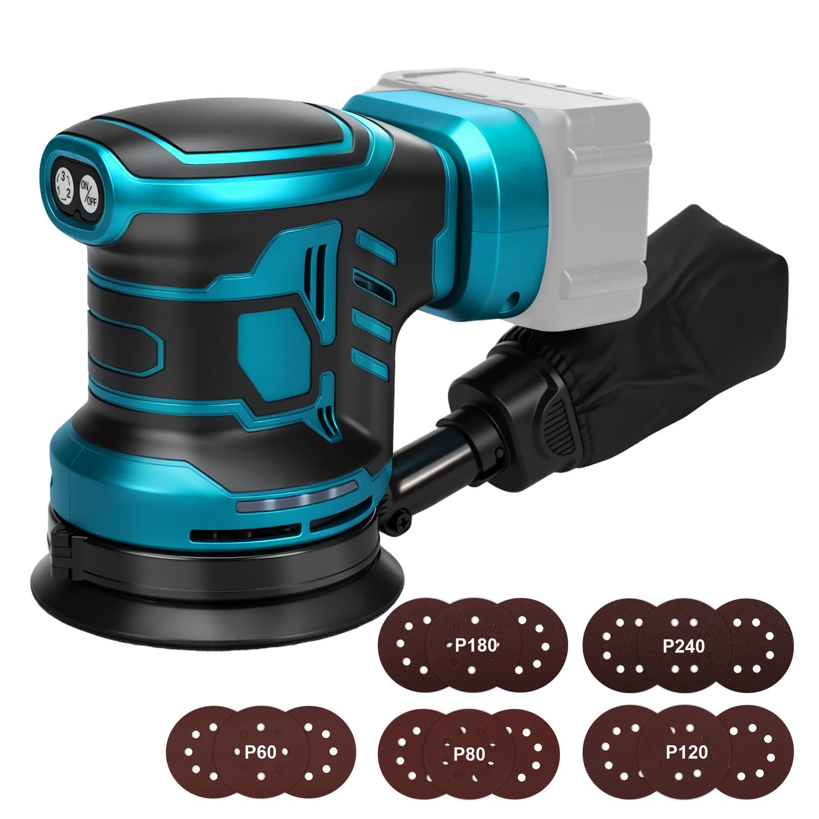 WingFly Ponceuse Excentrique pour Makita 18 V batterie, 125mm, 3 vitesses | Ponceuse orbitale 7000-11000 tr/min, Livrée avec 15 Disques Abrasifs, idéale pour le travail du bois professionnel