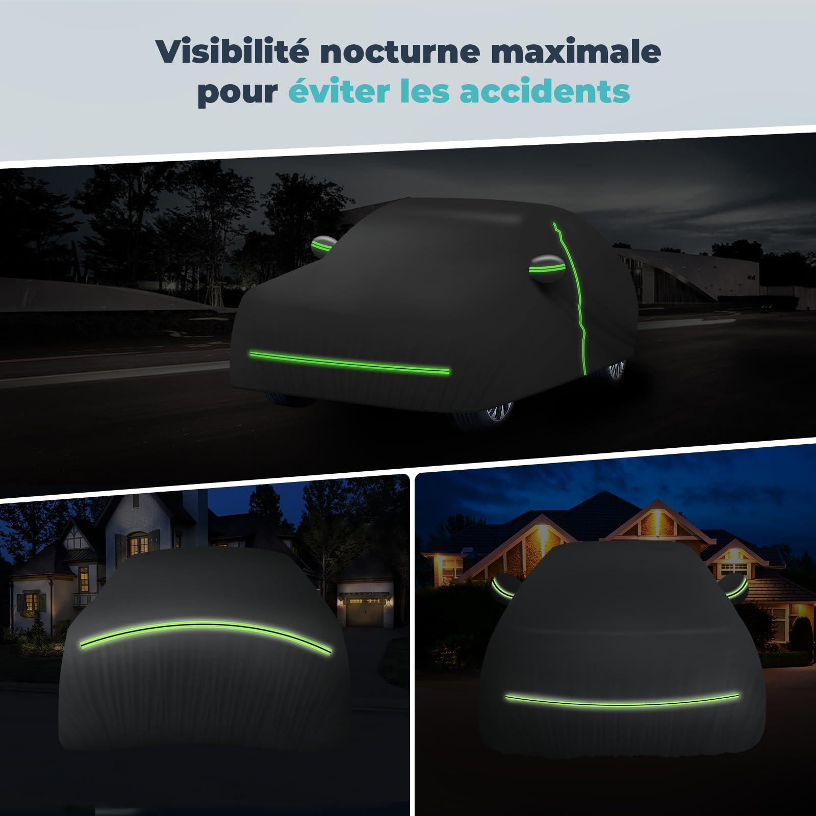 Bâche Voiture Extérieur Imperméable Anti-UV, Anti-Vent et Anti-poussière avec Fermeture Éclair Latérale, Housse pour Voiture 450 x 190 x 160 cm Argent (Compact SUV)