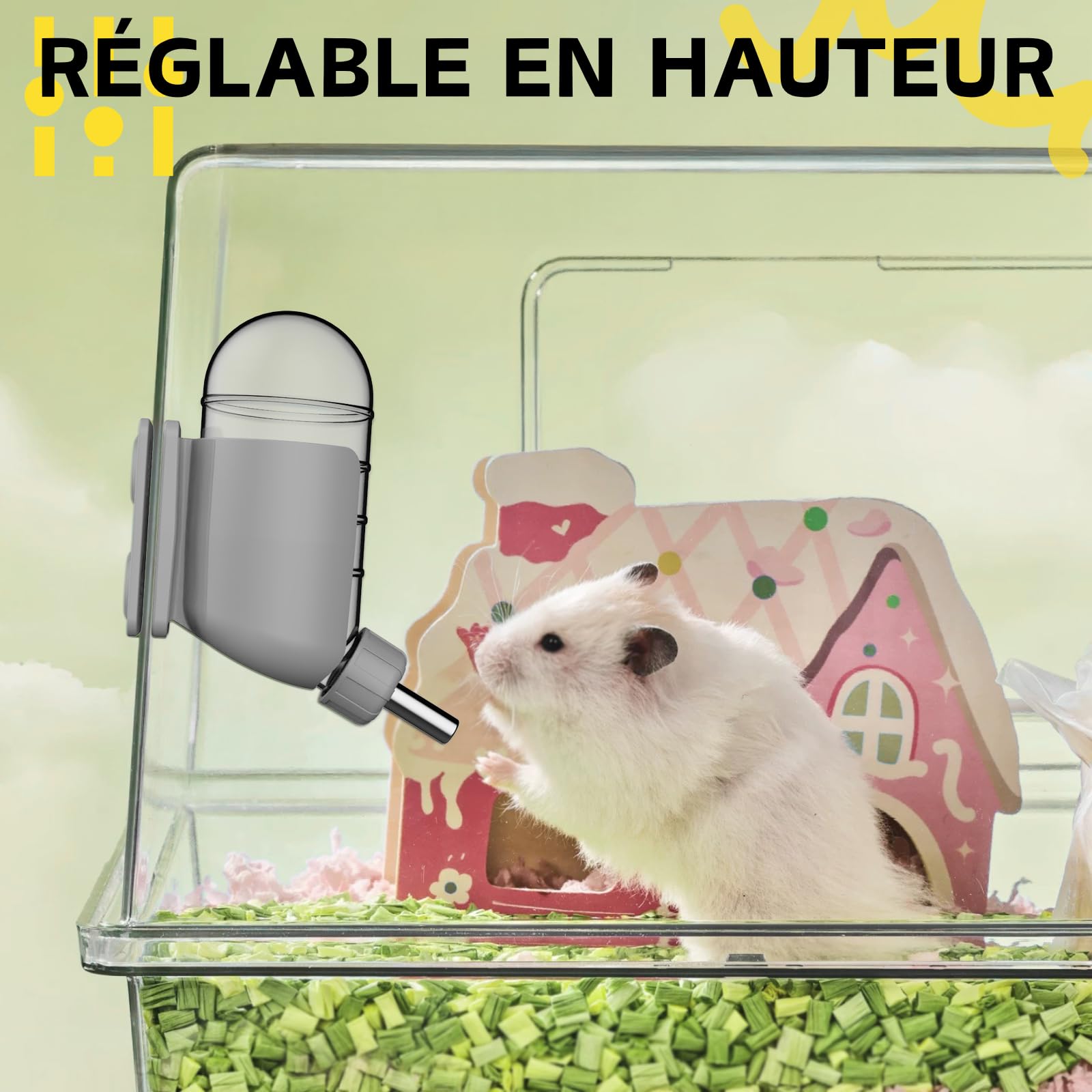 Bouteille d'eau pour Hamster avec stents magnétiques, Porte-Bouteille pour Aquariums en Verre, adaptée aux Hamsters syriens Nains, gerbilles, Souris, Rats, Degus