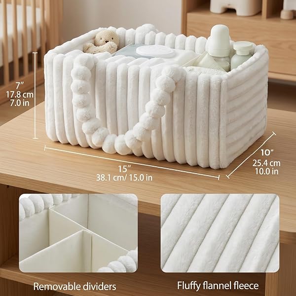 Baby Diaper Caddy, Portable Diaper Caddy with Removable Dividers, Soft Flannel Storage Bin for Baby Essentials, Toys, and Supplies, White - 5