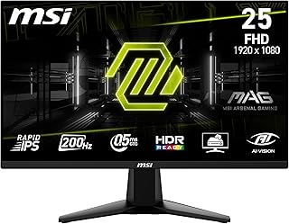 MSI MAG 255F E20 24.5-Inch FHD 1920x1080 Gaming Monitor, 200Hz, 0.5ms, HDR Ready, AMD FreeSync Premium, Eye Care, AI Vision, HDMI 2.0b, DP 1.2a, Frame-Less, Tilt Adjustable, Vesa Mount, Black